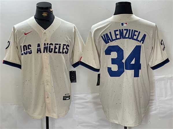 Mens Los Angeles Dodgers #34 Toro Valenzuela Cream Stitched Baseball Jersey